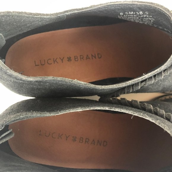 Lucky Brand Women's Size 8.5M Black Leather Back Zip Block Heel Ankle Booties - Picture 10 of 12